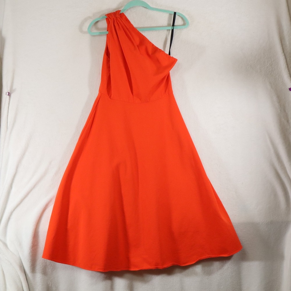 Kate Spade New York Women's Size 4 Orange Twill One Shoulder Fit Flare Dress